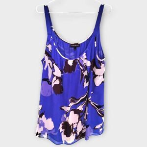 Lane Bryant Tank Top Sz 24 Royal Blue Floral‎ Chiffon Scoop Cottagecore Beachy